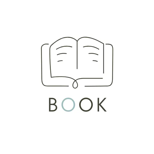 黒と青でデザインされた、シンプルでモダンな本屋（読書）を象徴するロゴ。本が開かれ、未来への希望を暗示している。