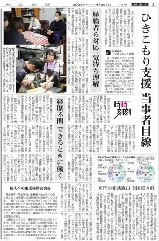 朝日新聞デジタル掲載記事「ひきこもり146万人 何とかしたい」。春日井市のカフェレストラン「ワンぽてぃと」の就労支援活動と小栗加奈のインタビュー。