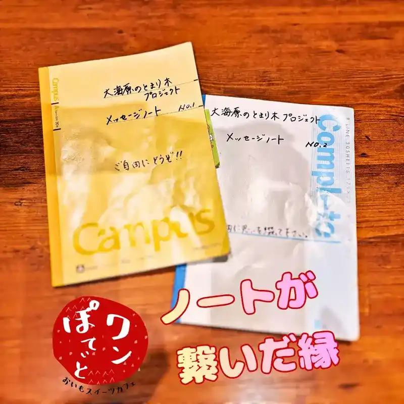 ワンぽてぃとの店内に置かれた「大海原のとまり木プロジェクト メッセージノート」